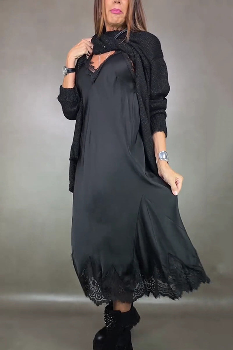 Lace Trim Casual Midi Dress