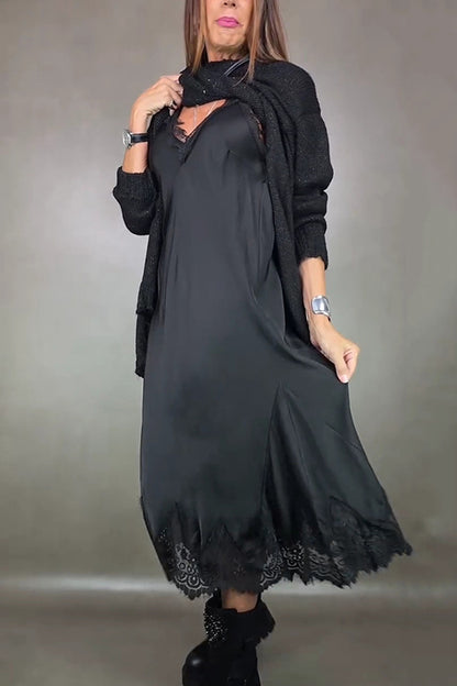 Lace Trim Casual Midi Dress