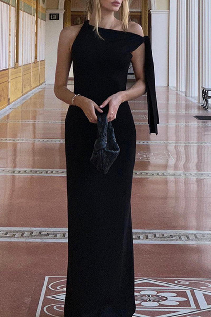 Asymmetrical Sleeve Maxi Night Out Dress