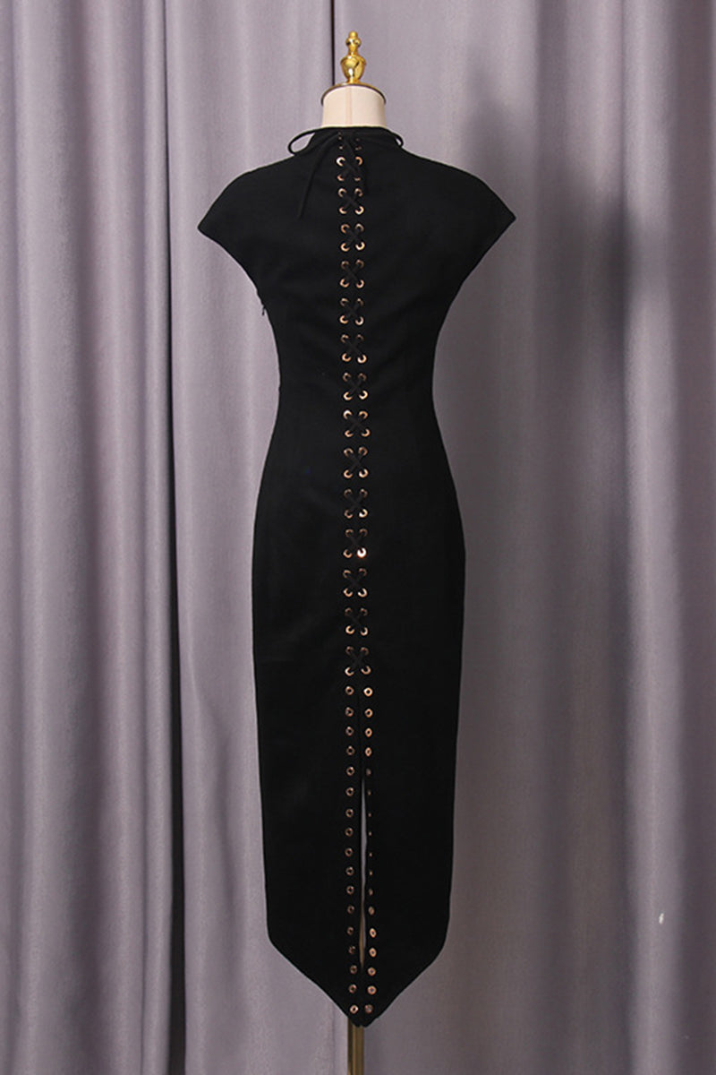 Lace-Up High Neck Dress