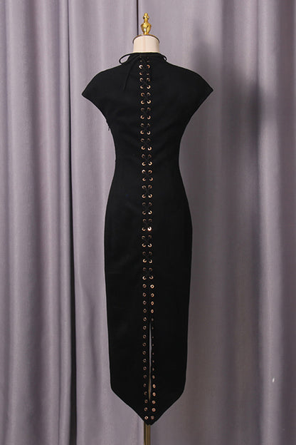 Lace-Up High Neck Dress