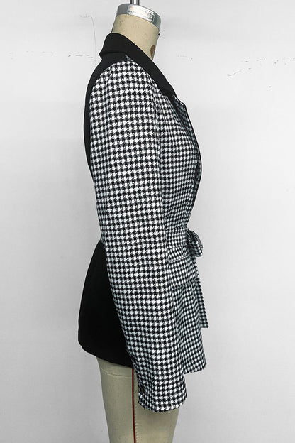 Houndstooth Wrap Blazer with Waist Tie