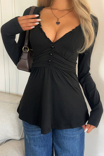 V-Neck Long Sleeve Top