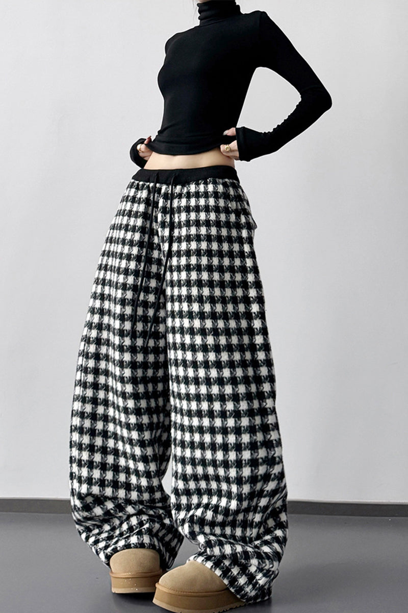 Checkered Wide-Leg Casual Pants