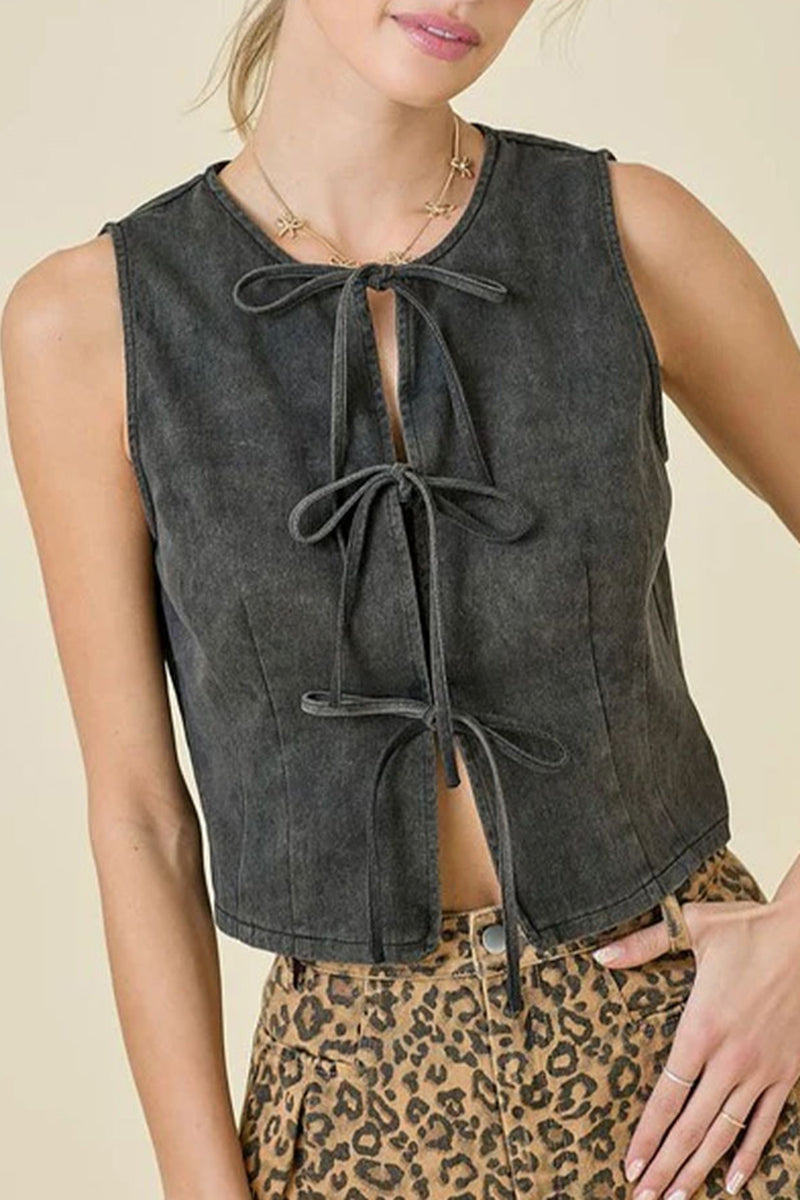 Tie-Front Denim Tank Top