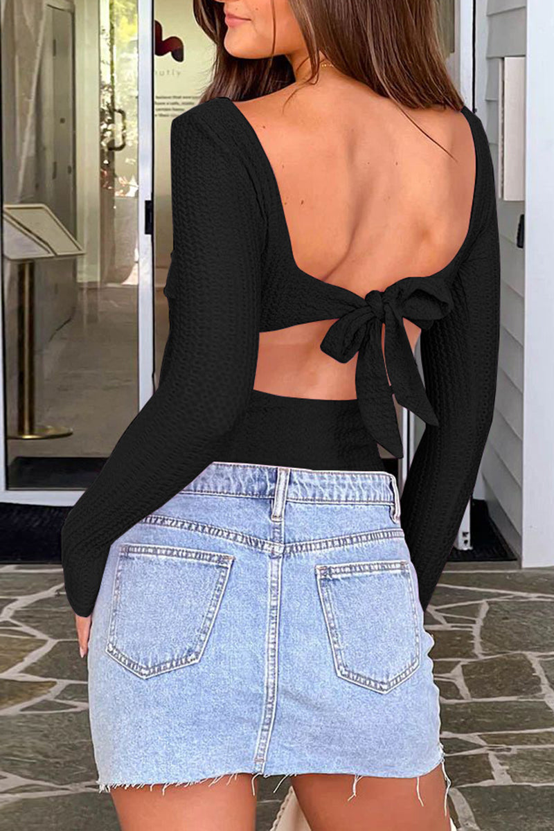 Textured Long Sleeve Scoop Neck Top