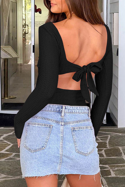 Textured Long Sleeve Scoop Neck Top