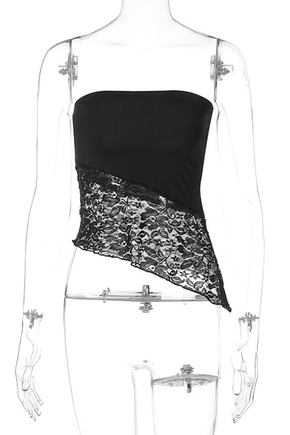 Asymmetric Lace Overlay Strapless Cami