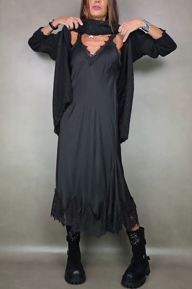 Lace Trim Casual Midi Dress