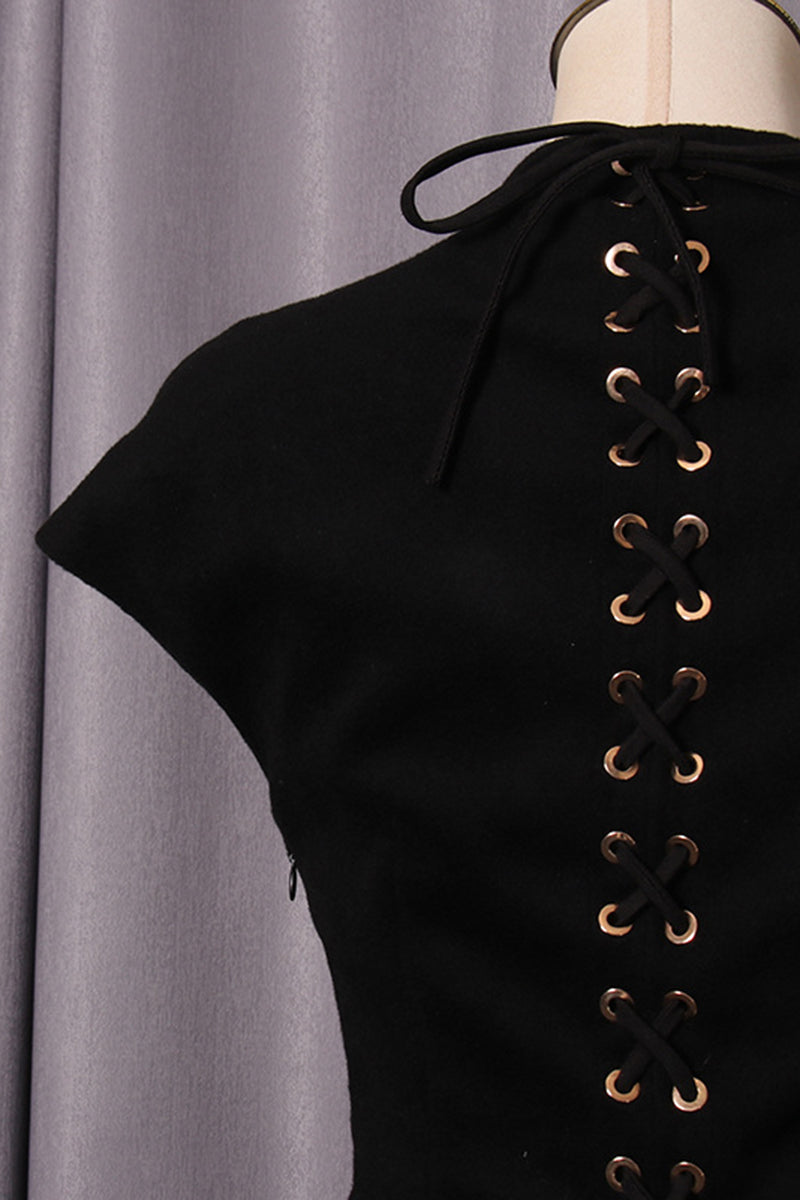 Lace-Up High Neck Dress