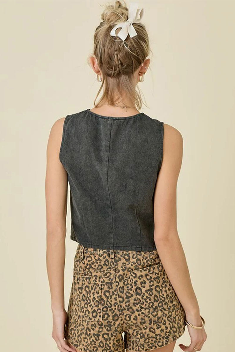 Tie-Front Denim Tank Top