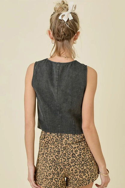 Tie-Front Denim Tank Top