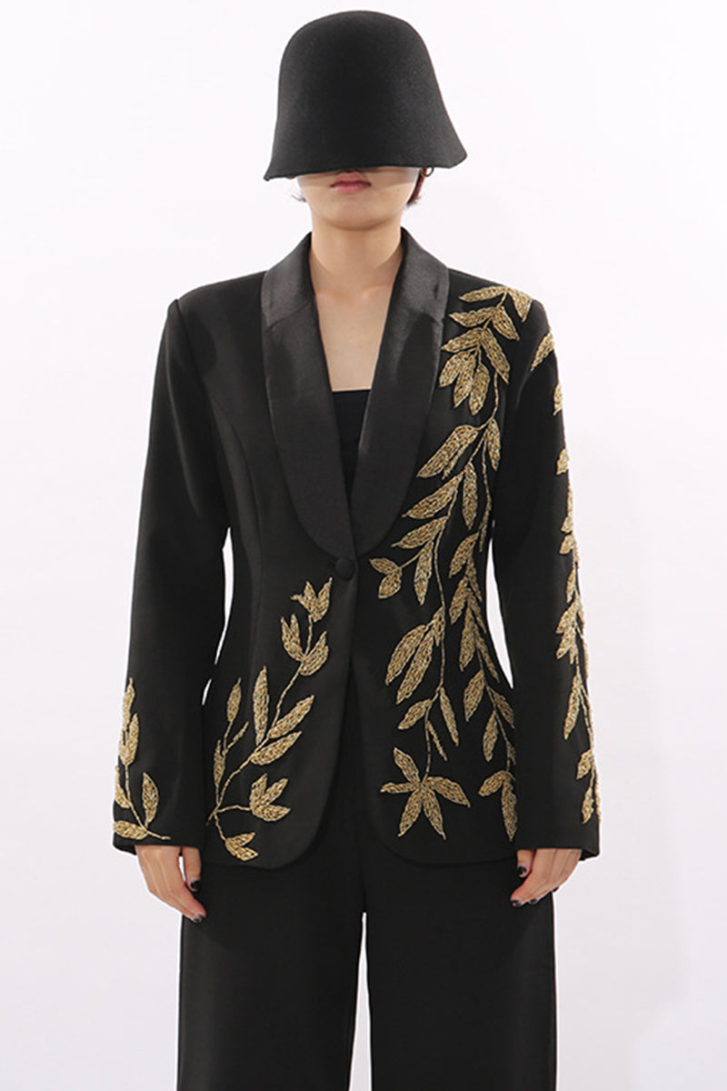 Elegant Leaf Pattern Blazer