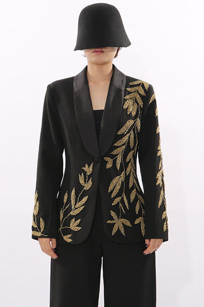 Elegant Leaf Pattern Blazer