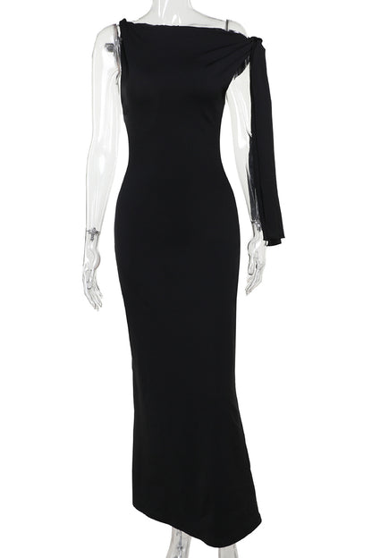 Asymmetrical Sleeve Maxi Night Out Dress