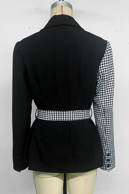 Houndstooth Wrap Blazer with Waist Tie