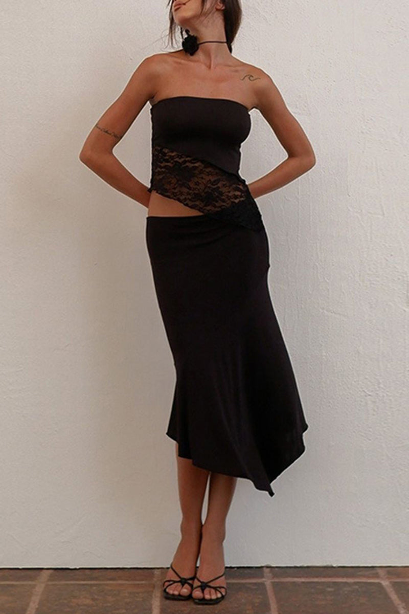 Asymmetric Lace Overlay Strapless Cami