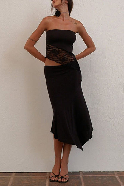 Asymmetric Lace Overlay Strapless Cami