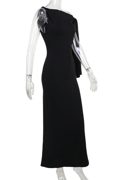 Asymmetrical Sleeve Maxi Night Out Dress