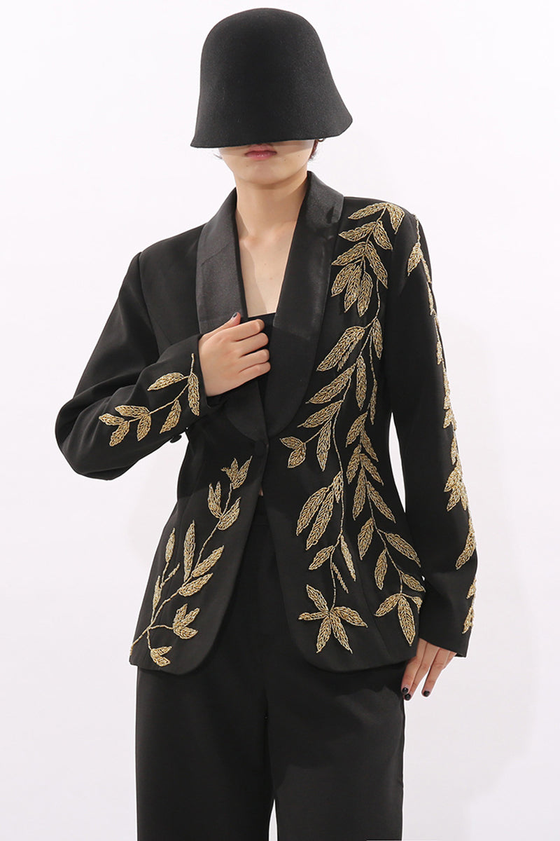 Elegant Leaf Pattern Blazer