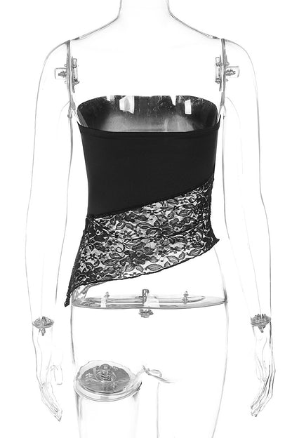 Asymmetric Lace Overlay Strapless Cami