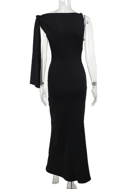 Asymmetrical Sleeve Maxi Night Out Dress