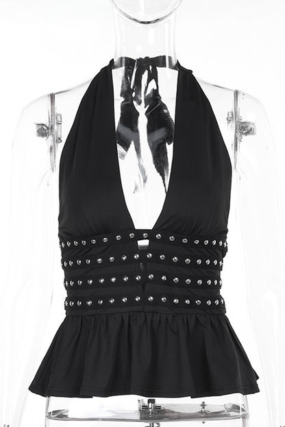Studded Halter Cutout Tank Top