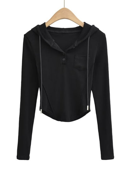 Buttoned Cropped Hoodie