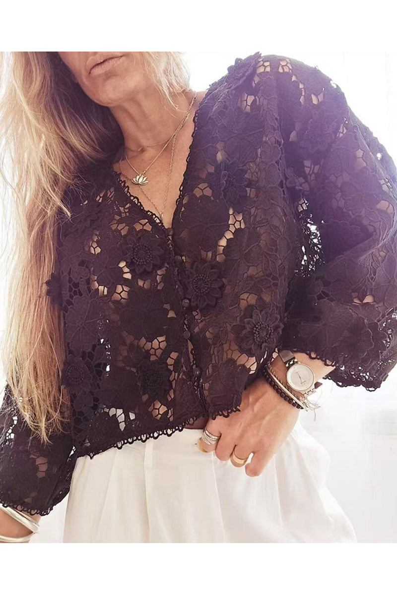 V-Neck Lace Detail Blouse