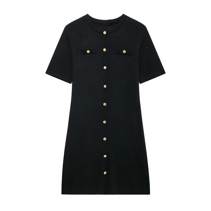 Buttoned Short-Sleeve Mini Dress