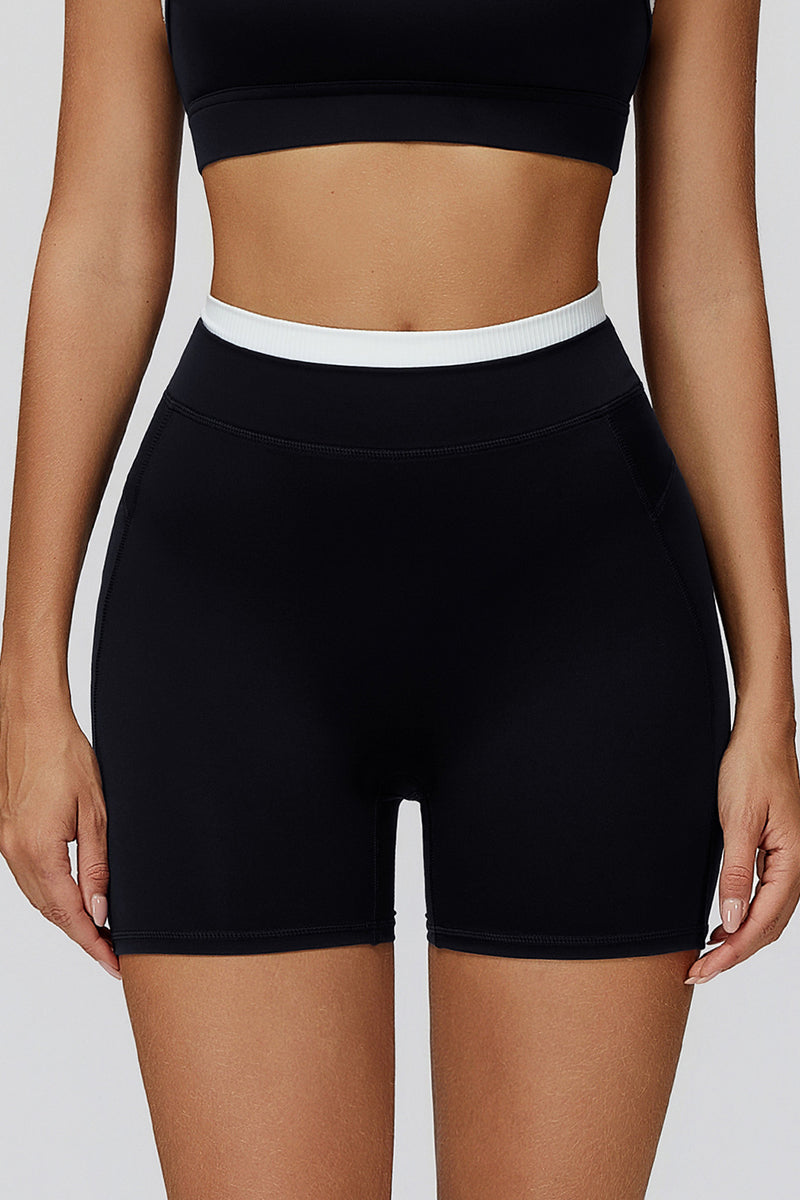 High Waist Active Shorts with Contrast Trim
