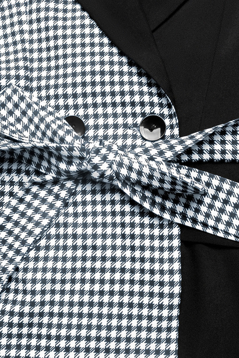 Houndstooth Wrap Blazer with Waist Tie