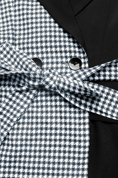 Houndstooth Wrap Blazer with Waist Tie