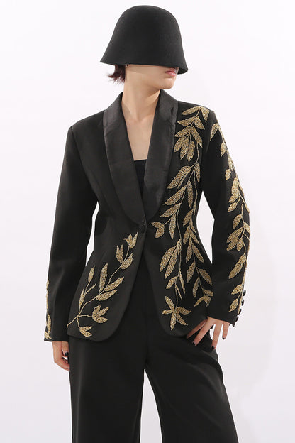 Elegant Leaf Pattern Blazer