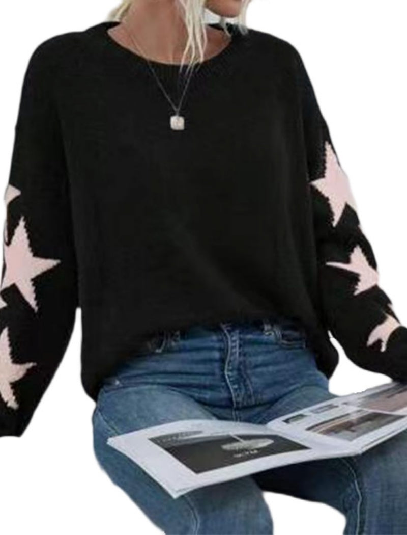 Star Print Long Sleeve Knit Sweater