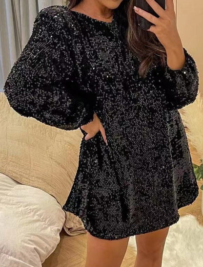 Sequin Oversized Long Sleeve Dress