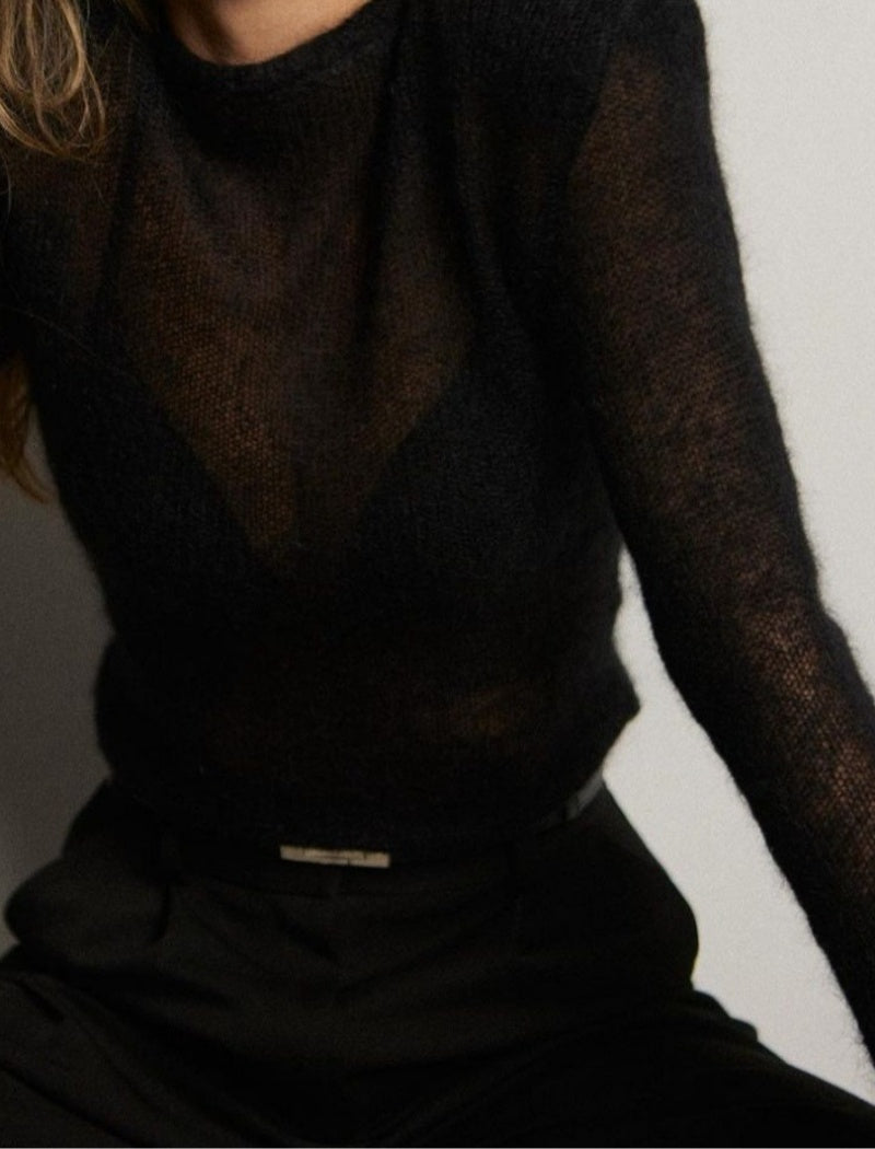 Sheer Fuzzy Knit Pullover