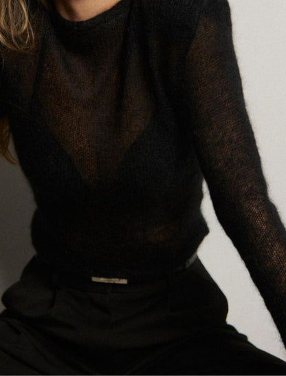 Sheer Fuzzy Knit Pullover
