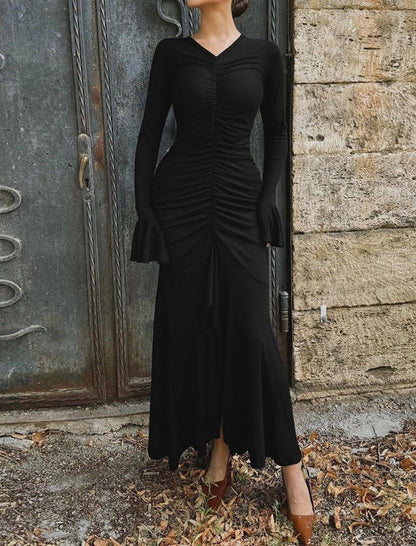 Ruched Long Sleeve Maxi Dress