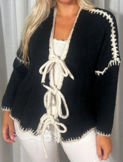 Oversized Tie-Front Knit Cardigan