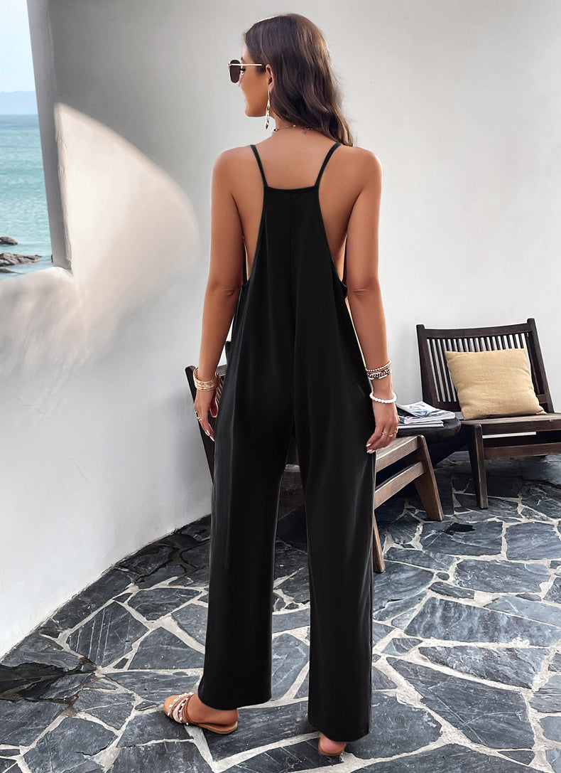 DVI407047J Casual V-Neck Sleeveless Jumpsuit