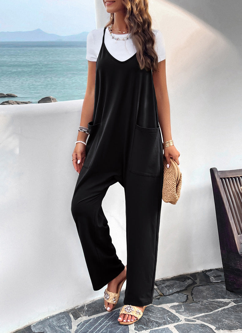 DVI407047J Casual V-Neck Sleeveless Jumpsuit