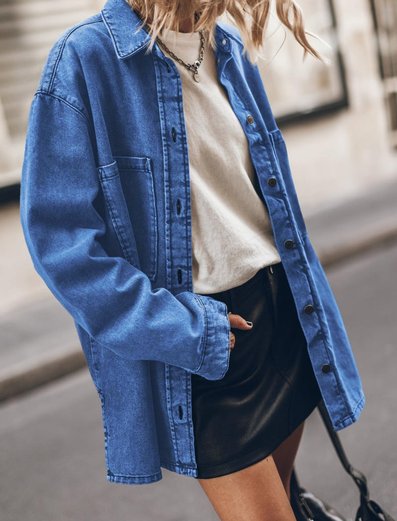 Oversized Button-Up Denim Shirt