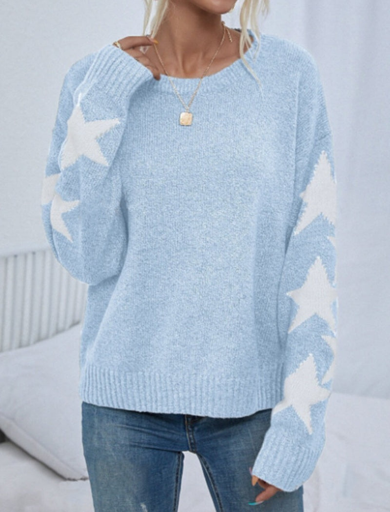 Star Print Long Sleeve Knit Sweater