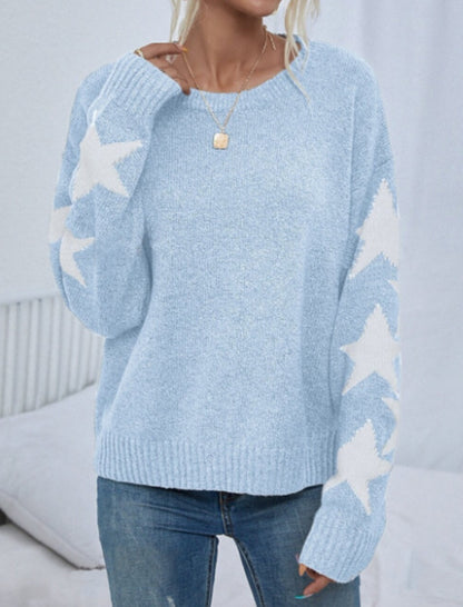 Star Print Long Sleeve Knit Sweater