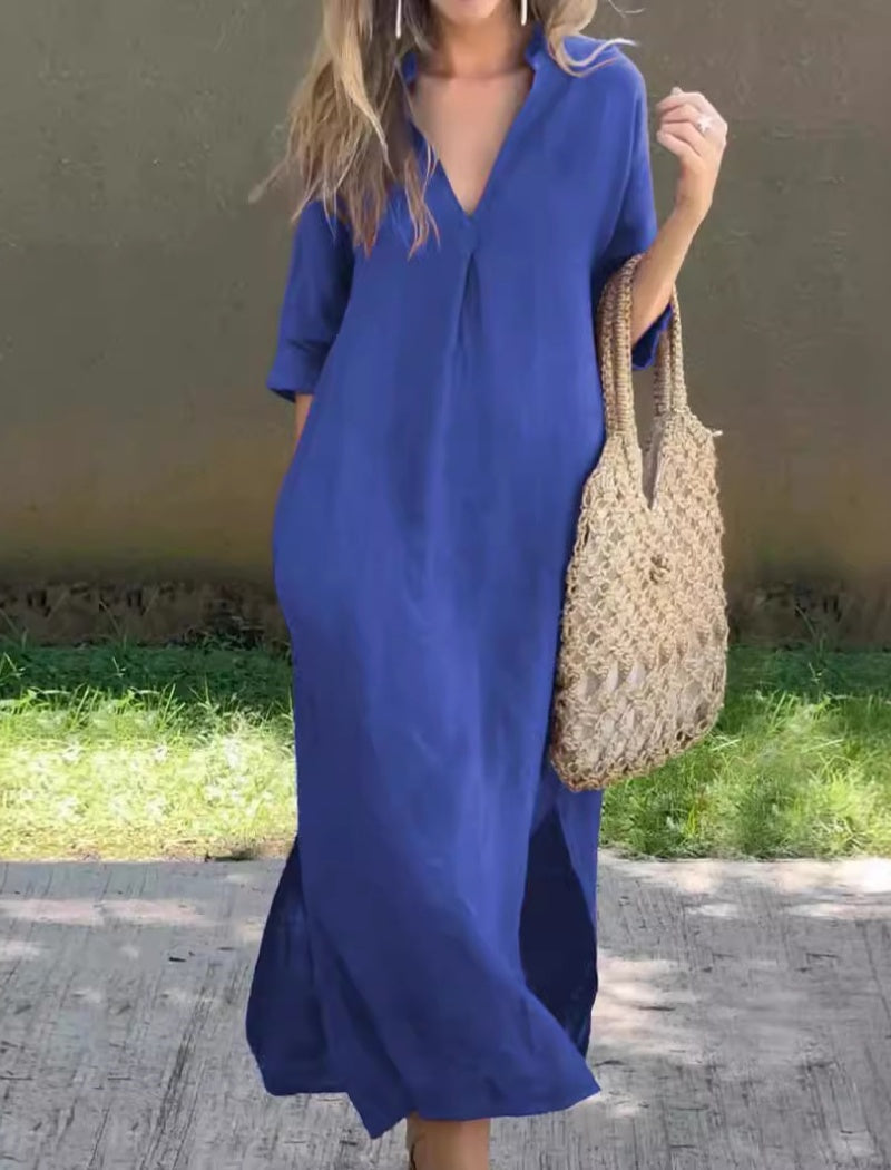 Loose Fit V-Neck Maxi Dress