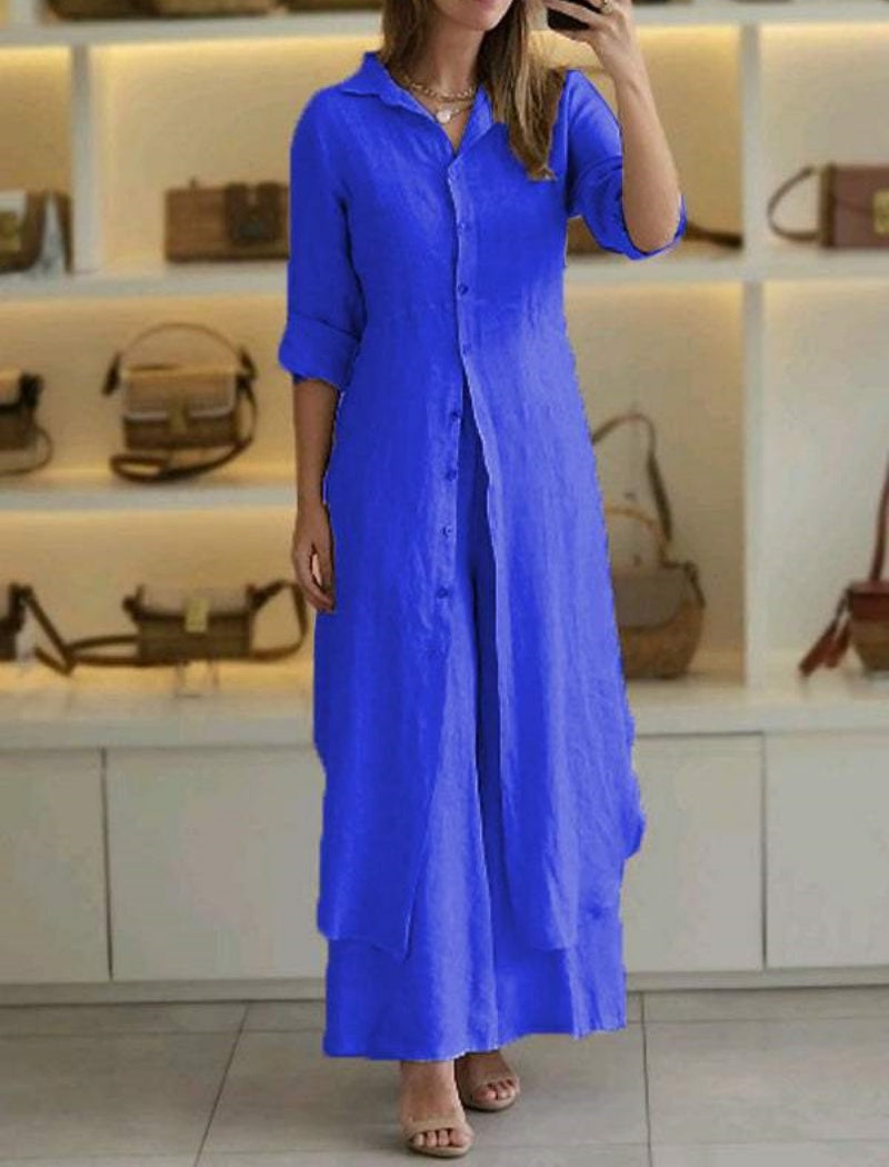 Long Button-Up Duster and Pants Set