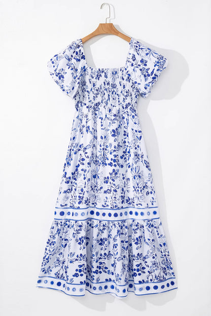 Blue and White Tiered Maxi Dress