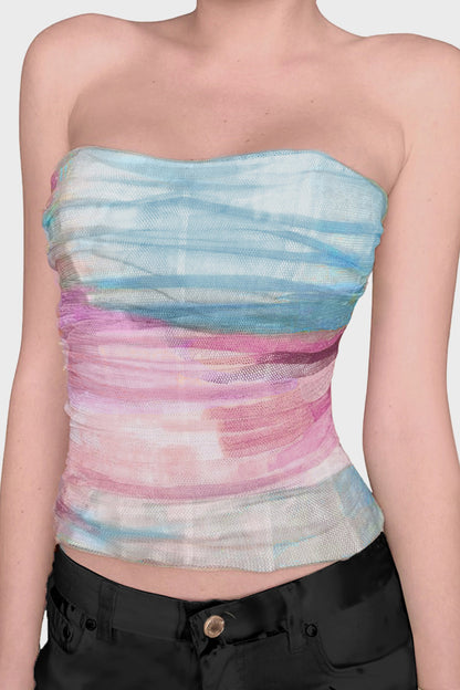 Strapless Ruched Print Tank Top