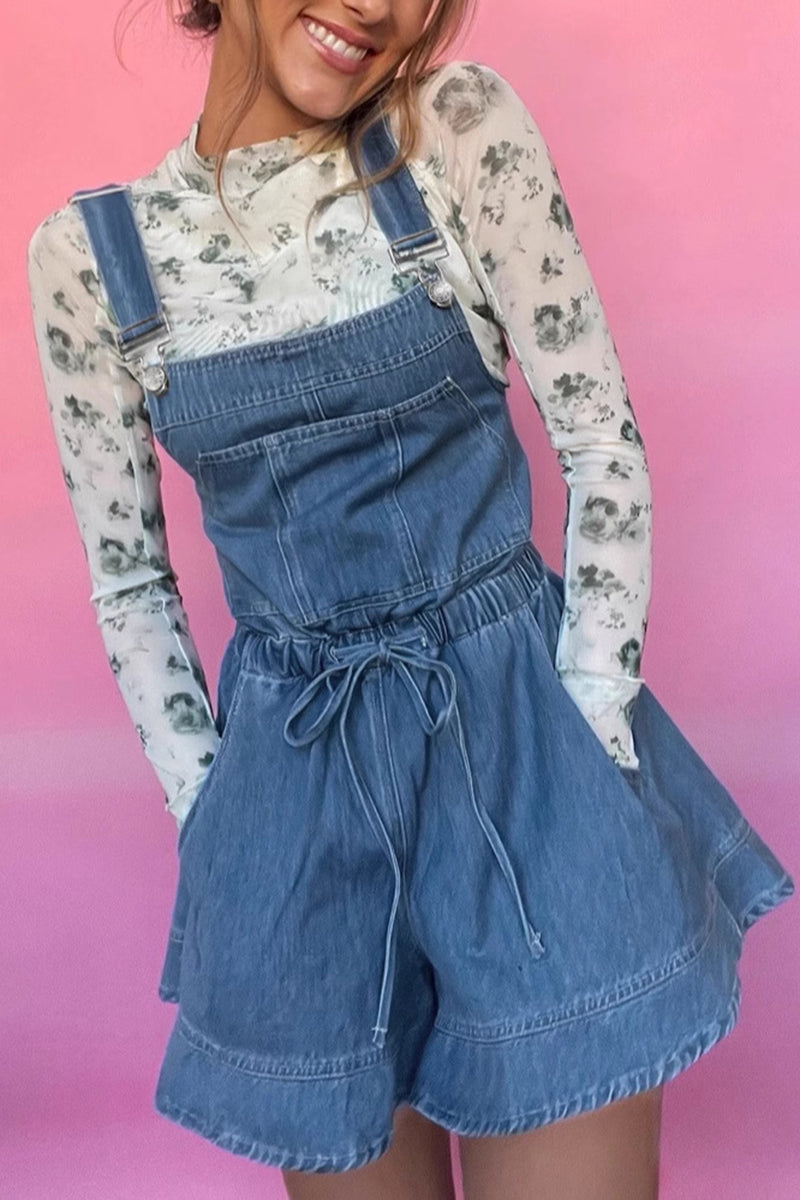 Bow Back Suspender Denim Romper